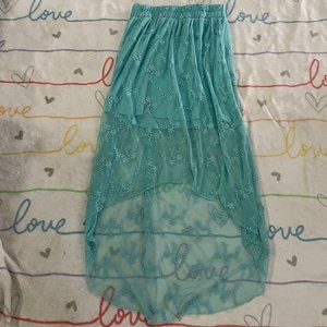 Teal Green Blue High Low Lace Embroidered Skirt Womans sz XS